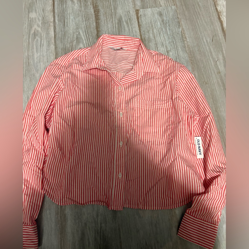 Old Navy Red and White Striped Button Down Shirt